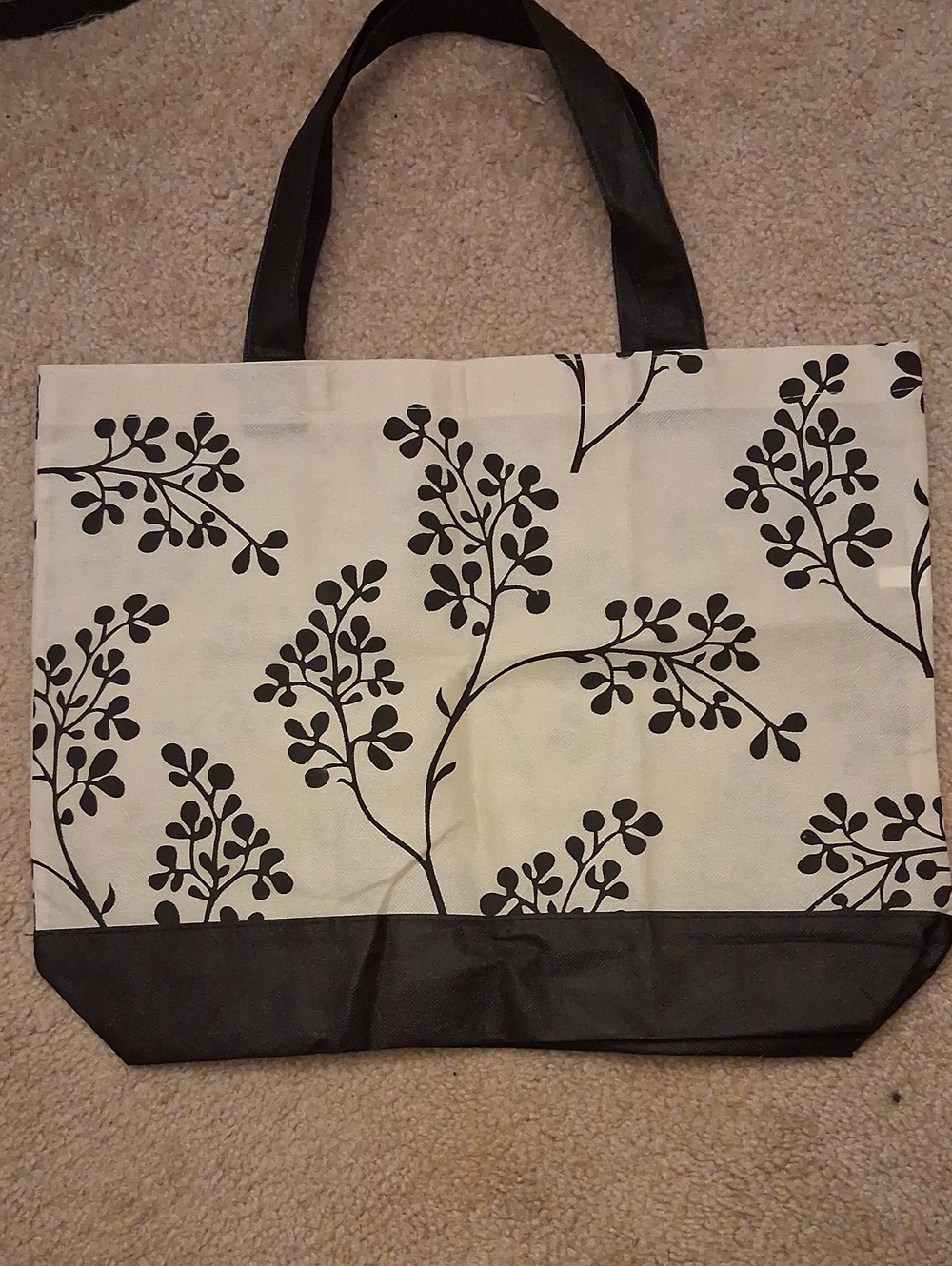 Cream and Black Botanical Tote Bag